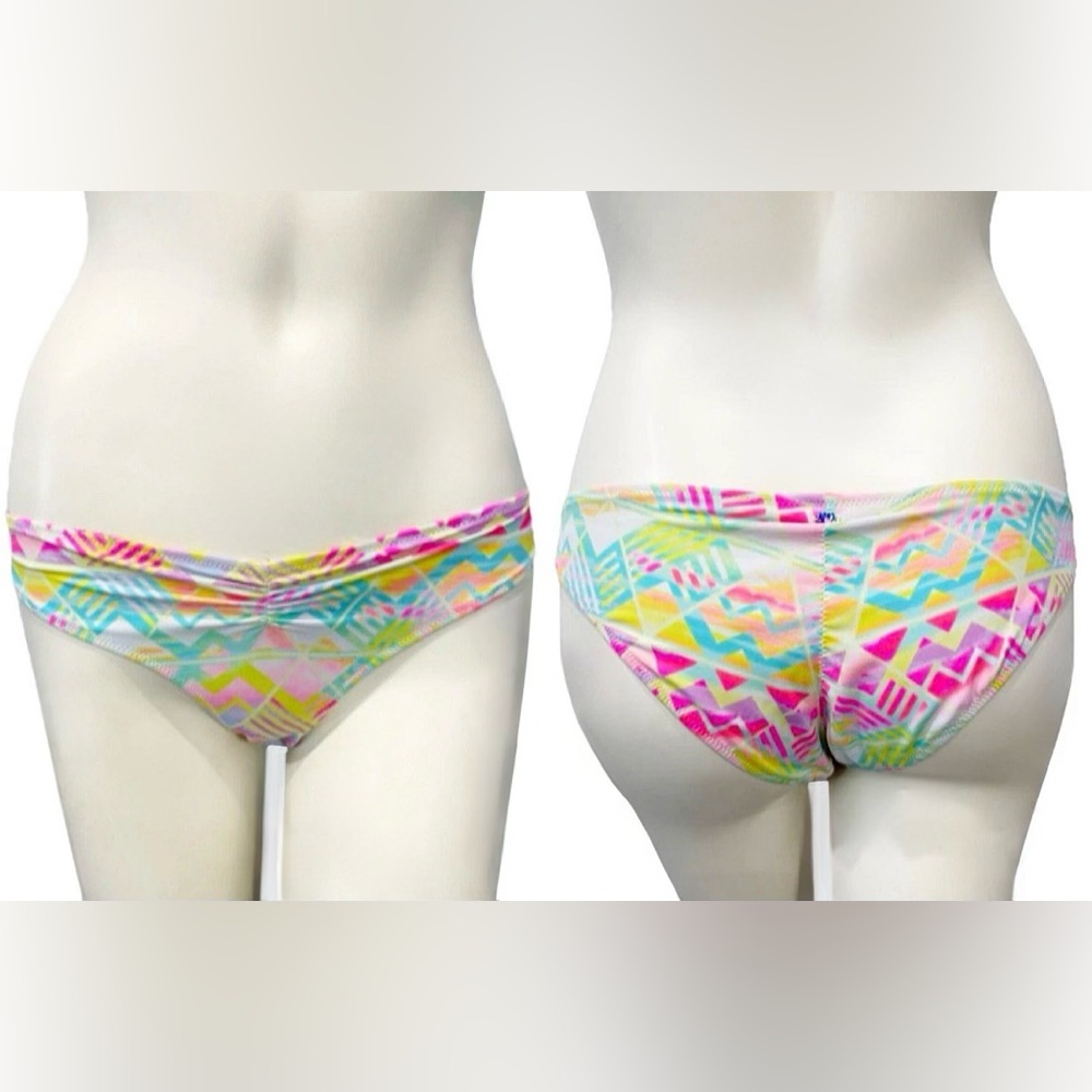 Victoria’s Secret PINK Bikini Bottoms Size S Pastel Geometric Ruched Swim